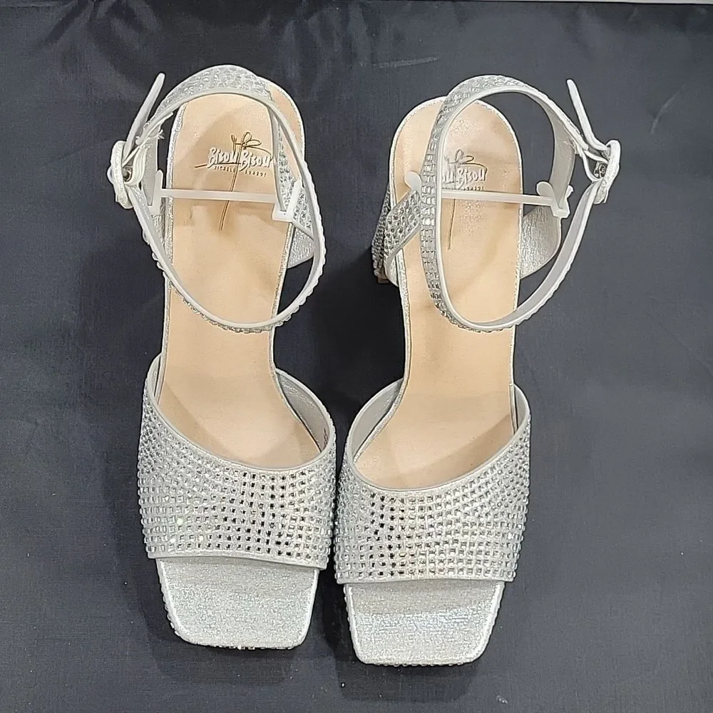 BRAND NEW BISSOU BISSOU JEWEL STUDDED EMBELLISHMENTS SQUARE TOE HIGH HELL SANDAL